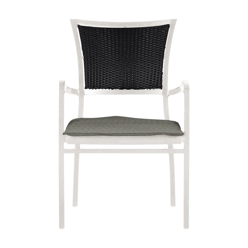 Aire Stacking Patio Dining Armchair With Cushions, Welt, Cabana Stripe Midnight, Chalk / Black