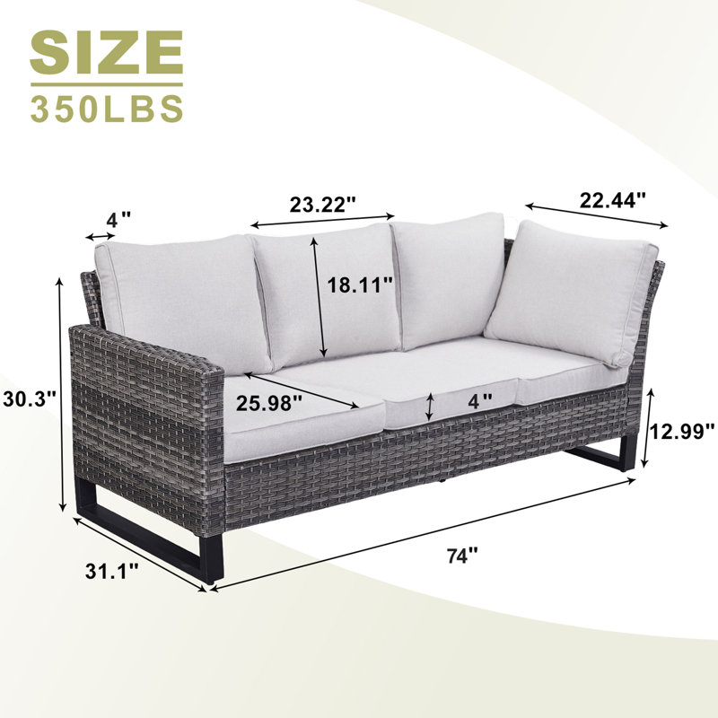 Deb 71.26'' Wide Straight Patio Sectional with Cushions, Beige