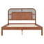 Lit plateforme en bois de style moderne du milieu du siècle Dorian avec tête de lit en rotin, pieds de soutien multiples et sans sommier requis-135300246-135300247
