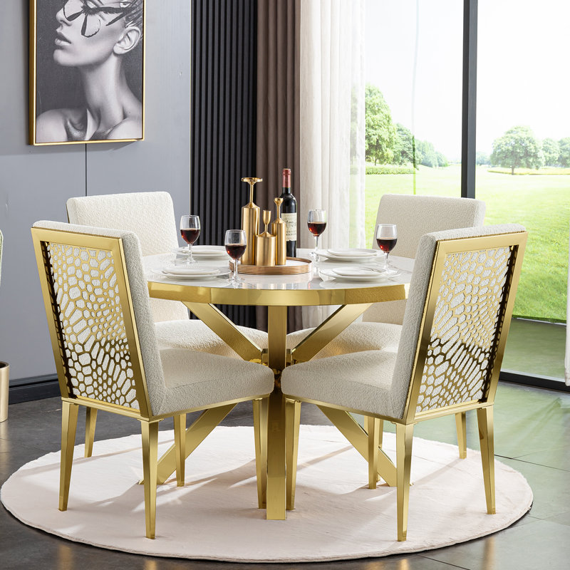 Table de salle à manger L 44,68 po x l 44,68 po Cramlington, Blanc / Doré