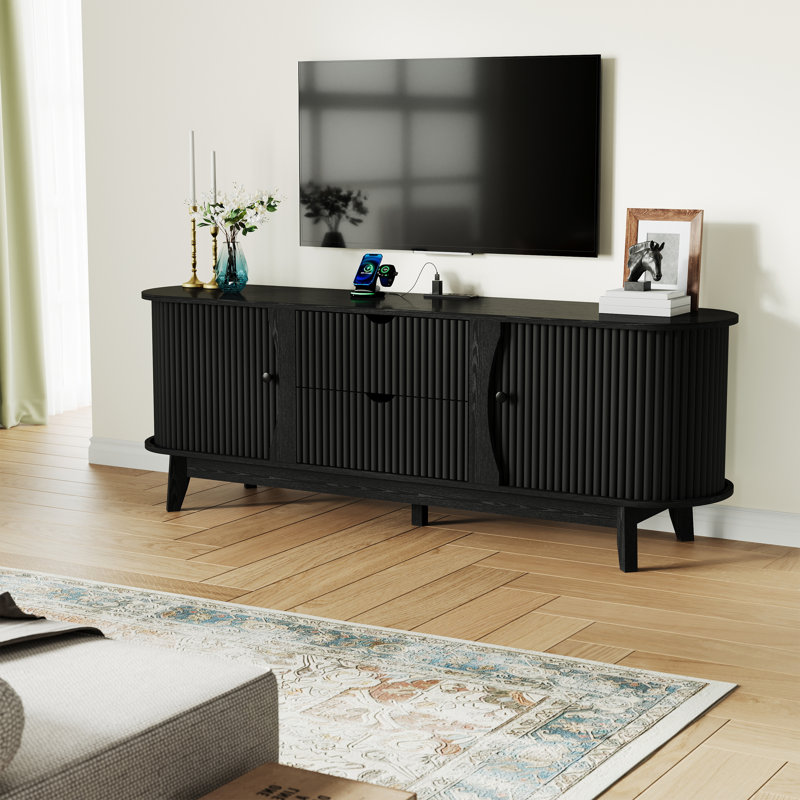 TV Stand for Up to 70 Inch TVs with Power Outlet 2 Doors and 2 Drawers Entertainment Center Media Console with Storage Cabinets