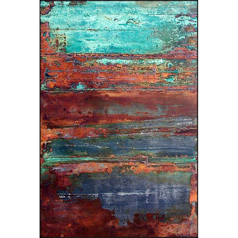 Mixed Color Horizontal Blurred Patterned Decorative Washable Carpet, Round 4'