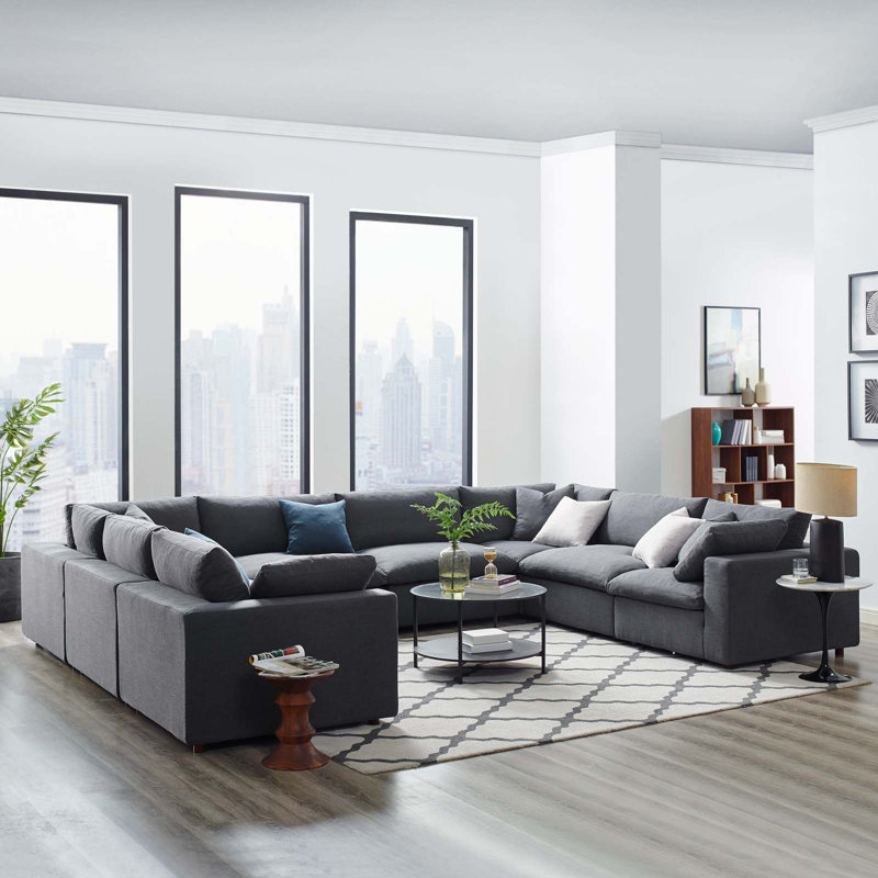 Ensemble de canapé modulaire 8 pièces Copper Grove Hrazdan, Velours gris performance
