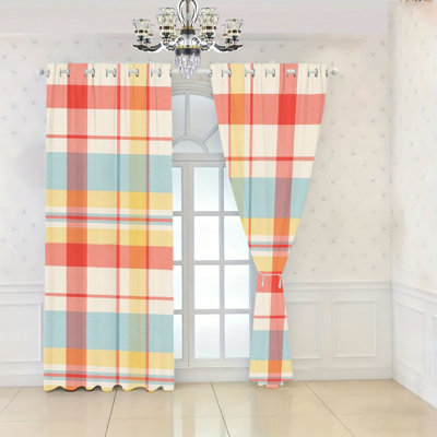 2Pcs Plaid Blackout Curtains, Colorful Checked Window Drapes, Room Darkening Panels for Living Room, Bedroom, Kitchen, Farmhouse Home Decor