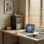 Armoire d'appoint moderne avec porte en verre et tablette de rangement intérieure