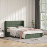 Annek Upholstered Bed Frame with Lift Up Storage, 40.9"H Wingback Headboard, Wood Slats & Metal Frame, Multiple Sizes & Fabric Options Available