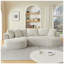 Canapé d'angle moderne en velours côtelé couleur crème, 4 places, style L, avec capitonnage, aucun assemblage requis