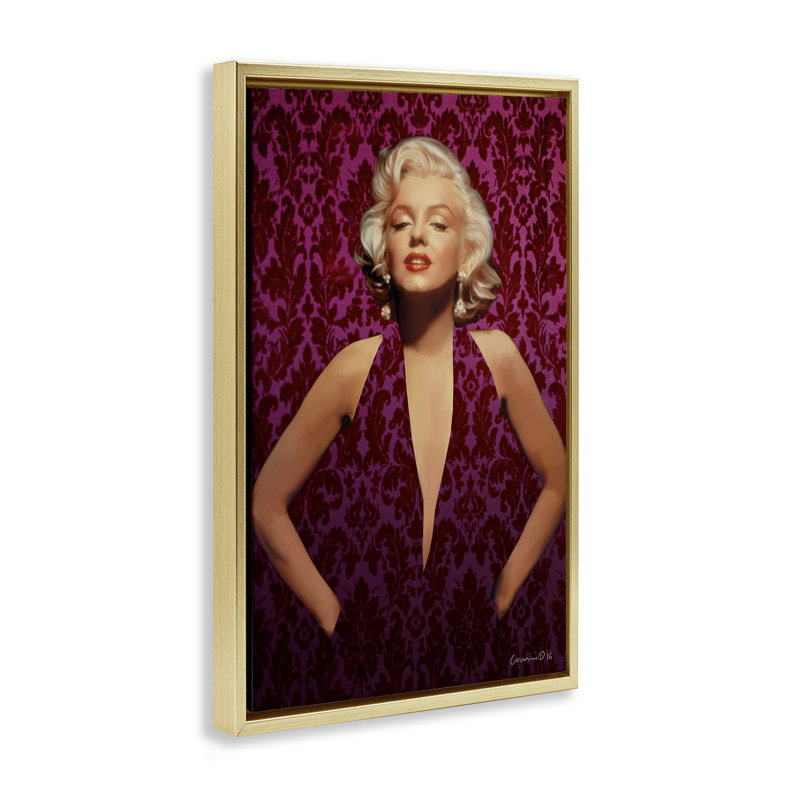 Toile flottante encadrée victorienne à motifs Marilyn par Jadei, H 25 po x l 17 po, Cadre flottant métallique doré