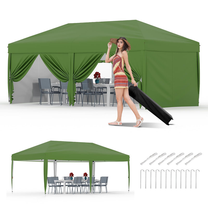 Heavy Duty 10x20 ft Pop Up Canopy Tent with 6 Removable Sidewalls, Thicker Steel Frame, 3 Adjustable Heights, UPF 50+ Waterproof