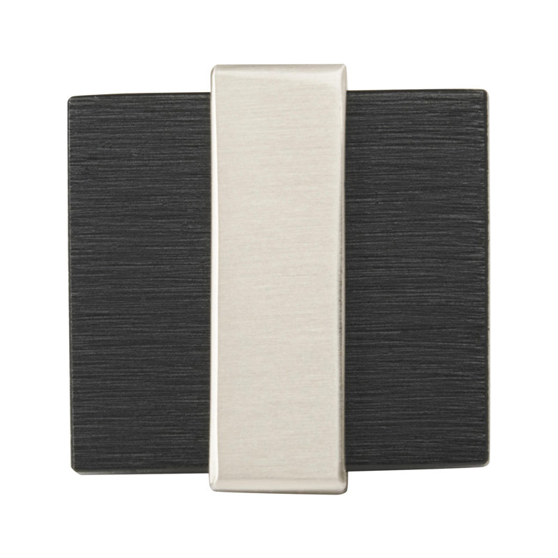1-3/8" Brushed Matte Black and Satin Nickel Square Knob