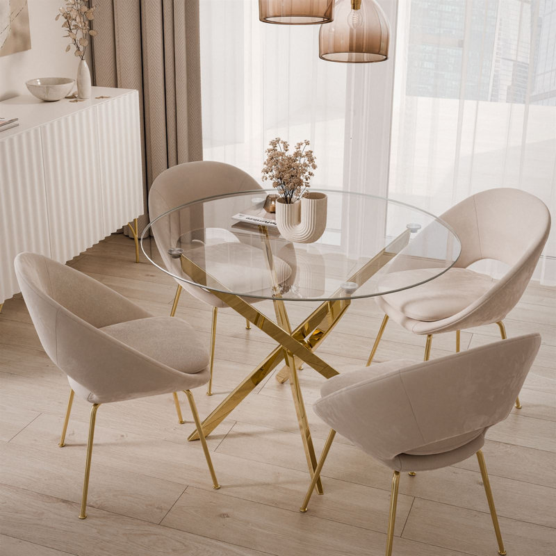 Chatalina Glass Top Dining Table, Gold chrome