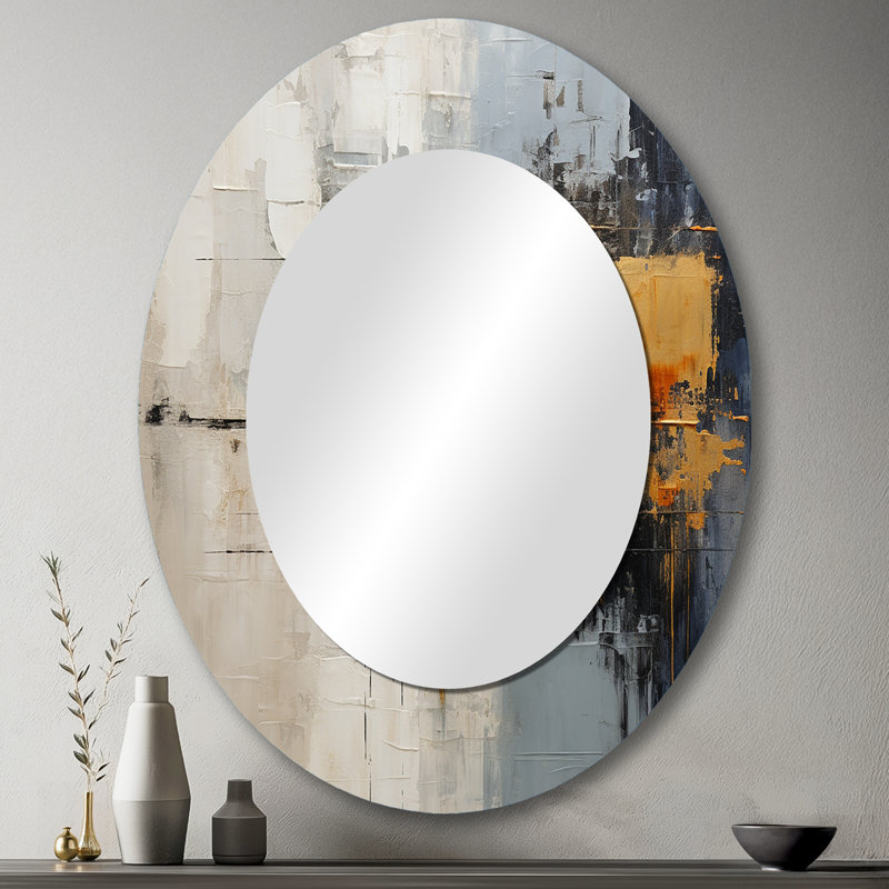 Abstract Cityscape II - Abstract Oval Decorative Mirror On Metal, 43" x 33"