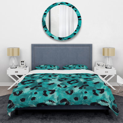 Turquoise Black Animal Print - Glam Duvet Cover Set