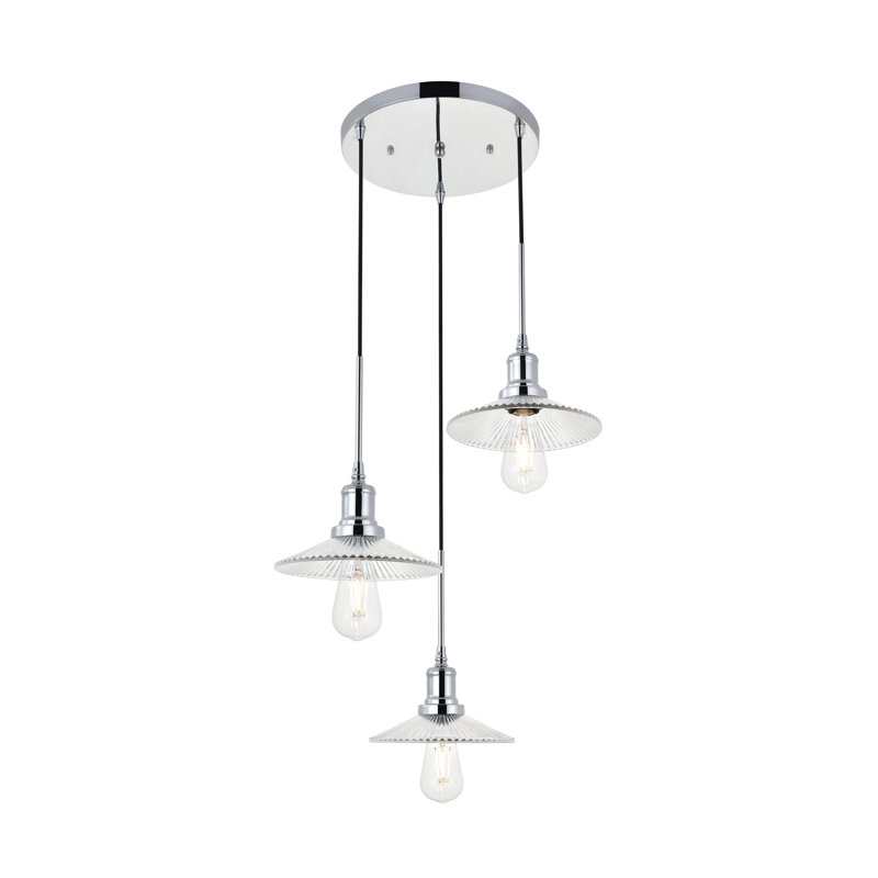 Luminaire suspendu conique 3 lumières grappe Sequim, Chrome