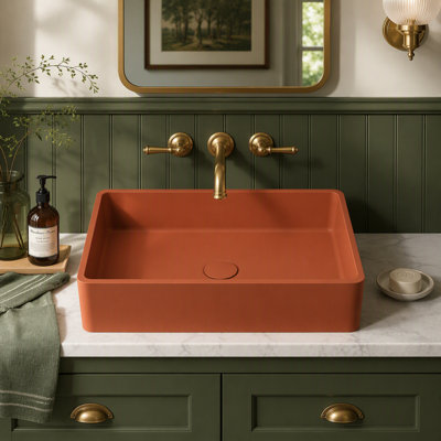 19.68'' Concrete Vessel Rectangular Modern Brick Red Bathroom Sink