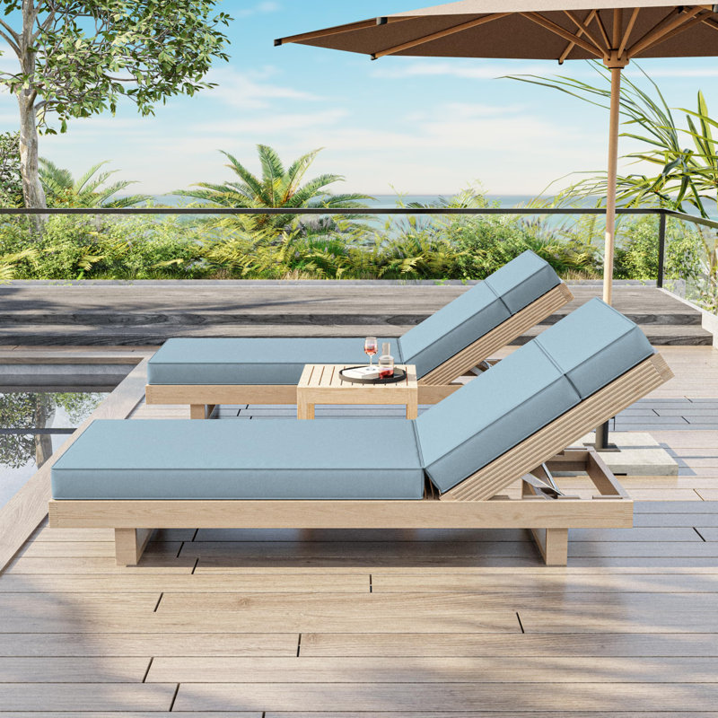 Wynee Outdoor 4'' Chaise Lounge Cushion, Light Blue, 25.8" W x 79.75" D