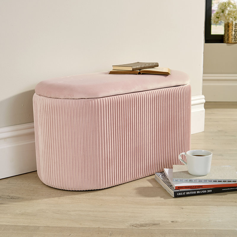 Ariana 76cm Wide Velvet Oval Solid Colour Ottoman with Storage, Blush