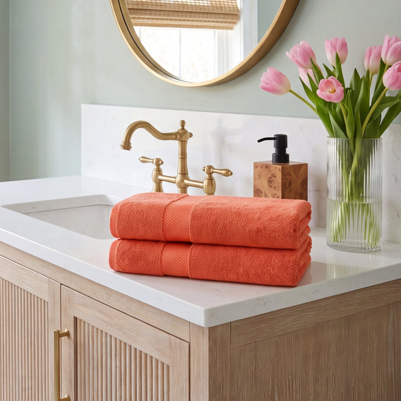 Hamachi Zero Twist Ultra Soft 6 Piece 100% Cotton Towel Set, Brick, Bath Towels - 2 Pack