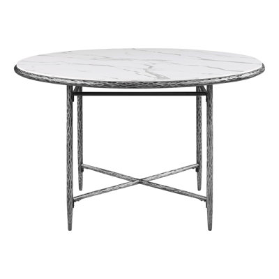 Corrinne Round Faux Marble Top Hammered Forged Steel Dining Table