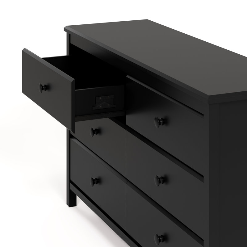 Alpine 6 Drawer Double Dresser, Black