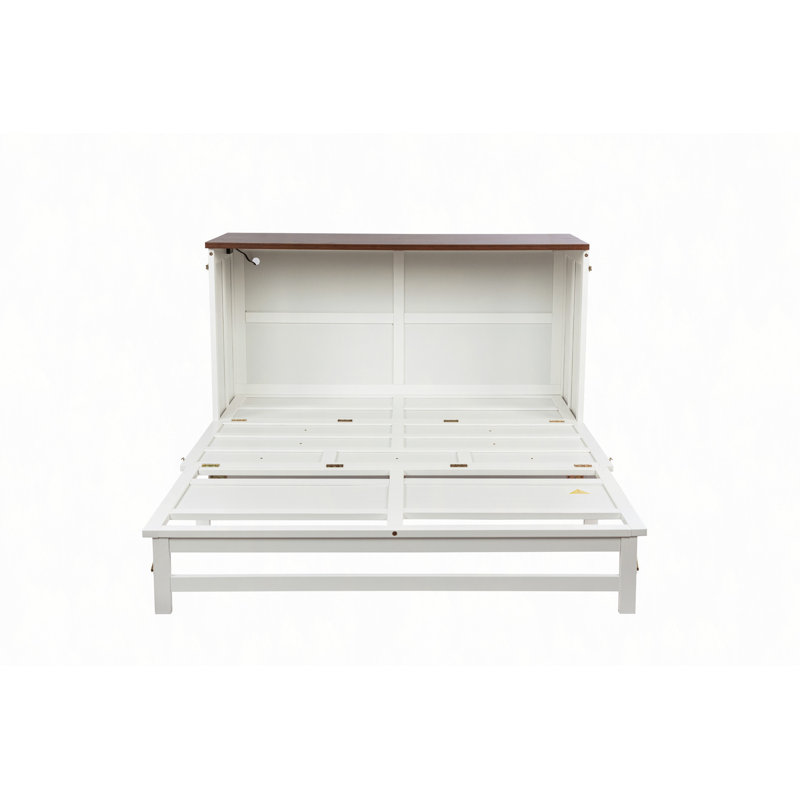 Armoire de lit escamotable Murphy avec tiroir de rangement et station de charge, port USB, cadre de lit escamotable en pin massif pour bureau à domicile, studio ou chambre d'amis