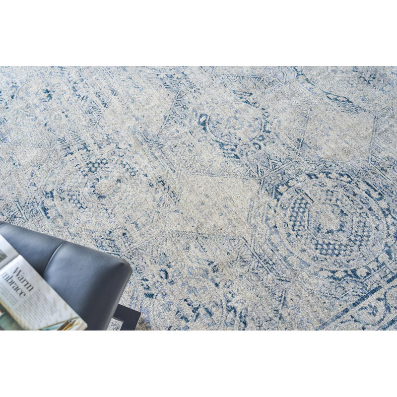 Vintage Looms Light Blue/Blue Polyester powerloom Area Rug, Rectangle 2' x 3'