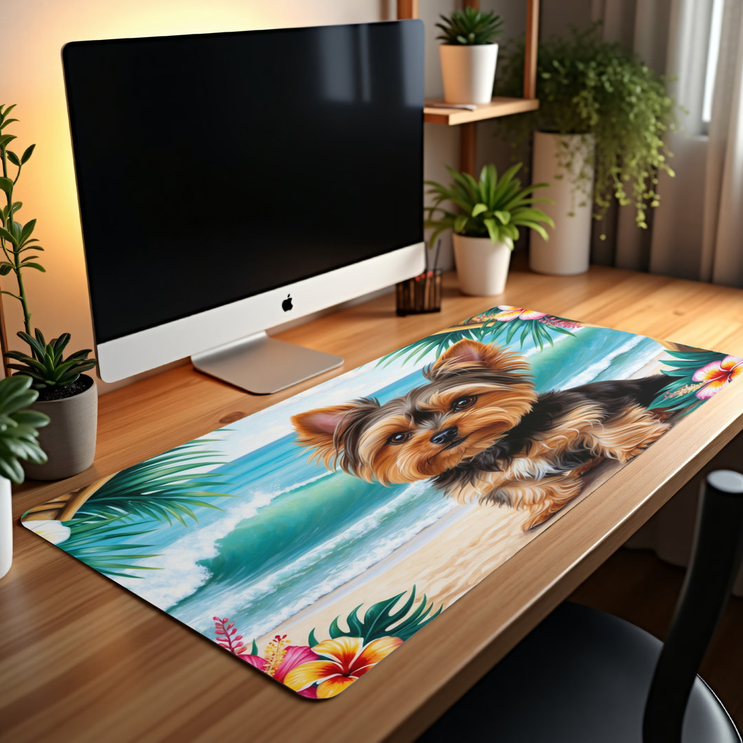 Yorkie Beach Tropical Desk Mat