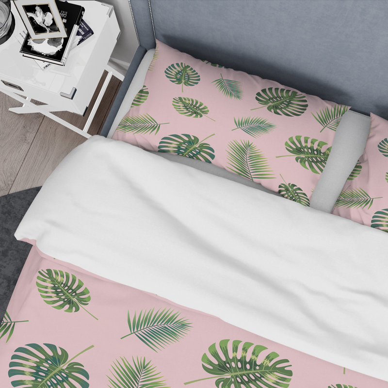  Ensemble de housse de couette style tropical feuilles Mid-Century, Housse simple + 1 taie décorative