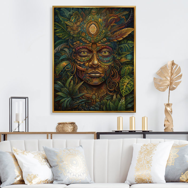 Amazon Chaman Amazon Wagesh I, impression sur toile, Cadre flottant doré, 32" H x 16" W