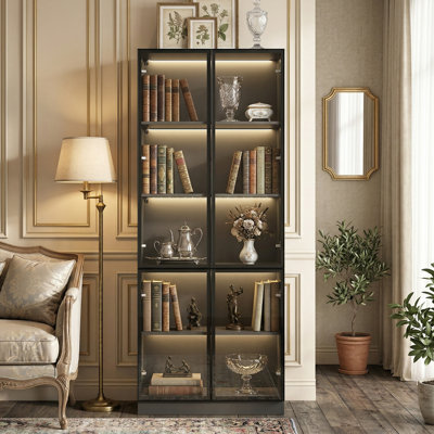 31.5'' W 5-Tier Glass Door Display Case Curio Cabinet With LED Lights