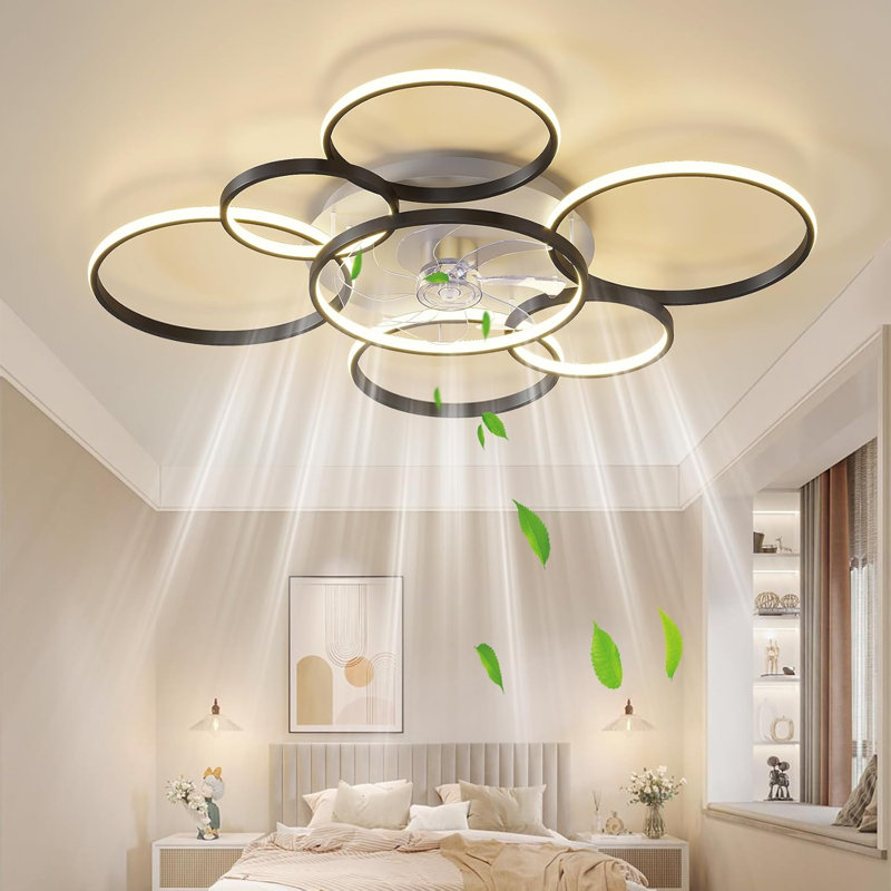 41" Modern Ceiling Fan With Light, Ceiling Fans With Lights And Remote Control, 3 Color LED Flush Mount Ceiling Fan For Living Room Bedroom
