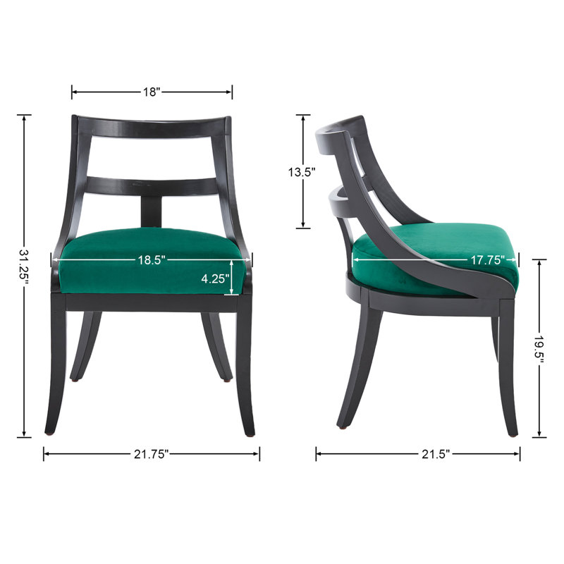 Solid Wood Upholstered Dining Chairs, Velvet Green, Black