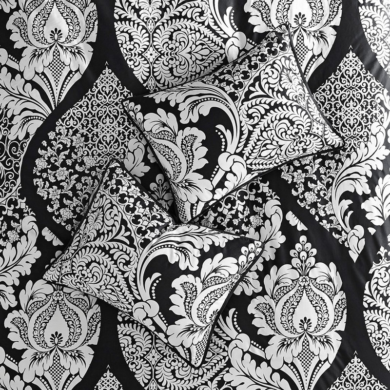 Literie en coton Madysin, Double/grand housse de couette + 5 pièces supplé, Noir