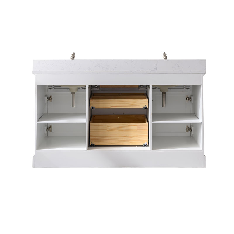Thompson 60" W Double Vanity, White/Brushed Nickel