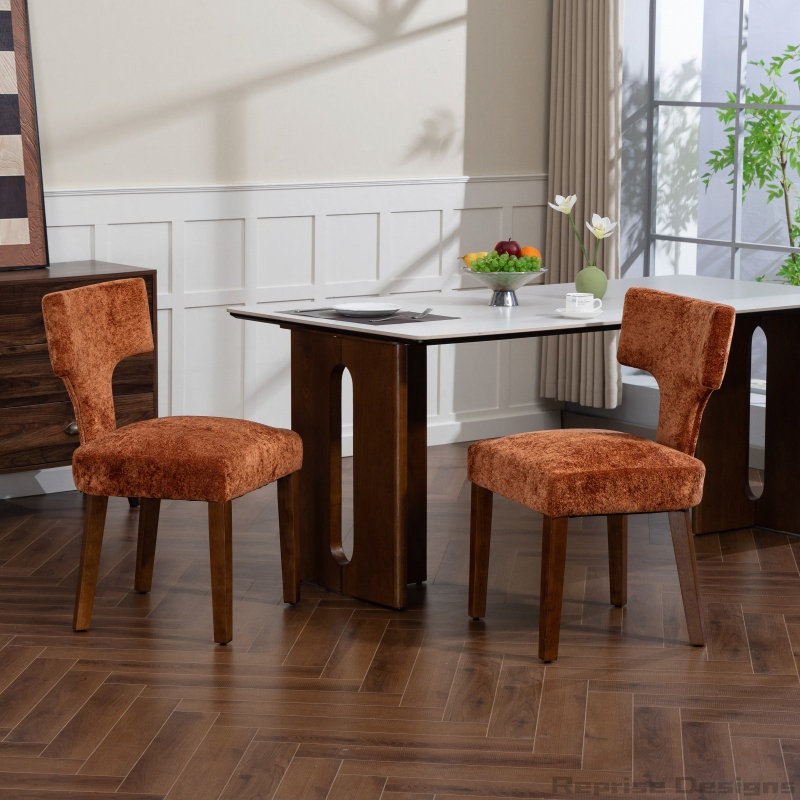 Ensemble de 2 chaises de salle à manger en tissu d'ameublement Farmhouse, Orange