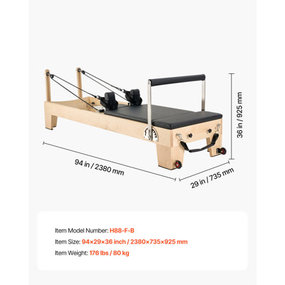 Pilates Reformer Machine, Up to 400 LBS, Wooden Pilates Workout Equipment for Home Gym Studio Use, Pilates Bed with Dual Resistance- Spring & Cord, Reformer Set with Sitting Box