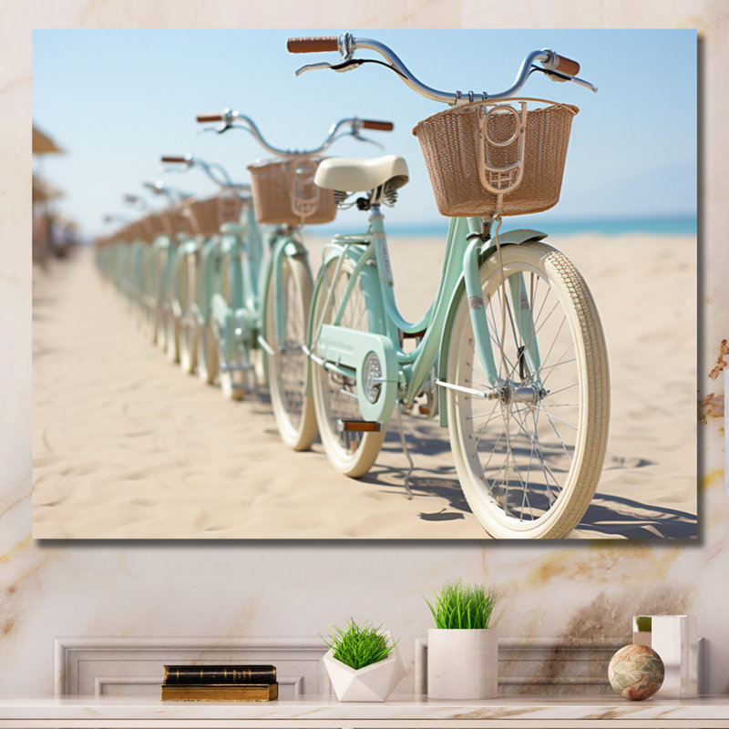 «Vélo tranquille pédalant sur la plage I», reproduction d'art sur toile, 30" H x 40" W, Toile tendue