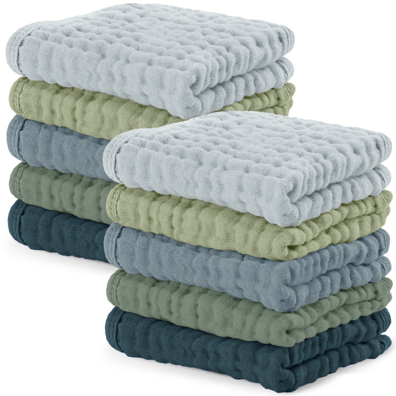 Comfy Cubs Muslin Baby Washcloths - Soft 6-Layer Cotton Wash Cloths for Sensitive Skin - 10"x10" Large, Gentle, Absorbent Infant Essentials