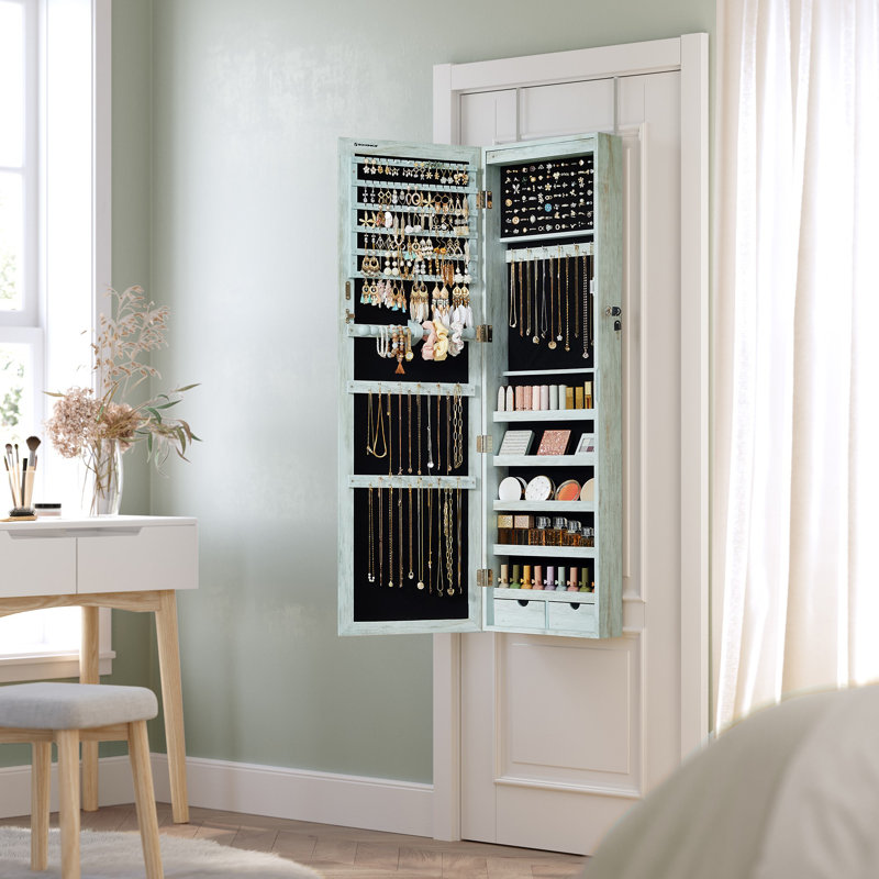 Armoire à bijoux avec miroir à suspendre, Vert rustique