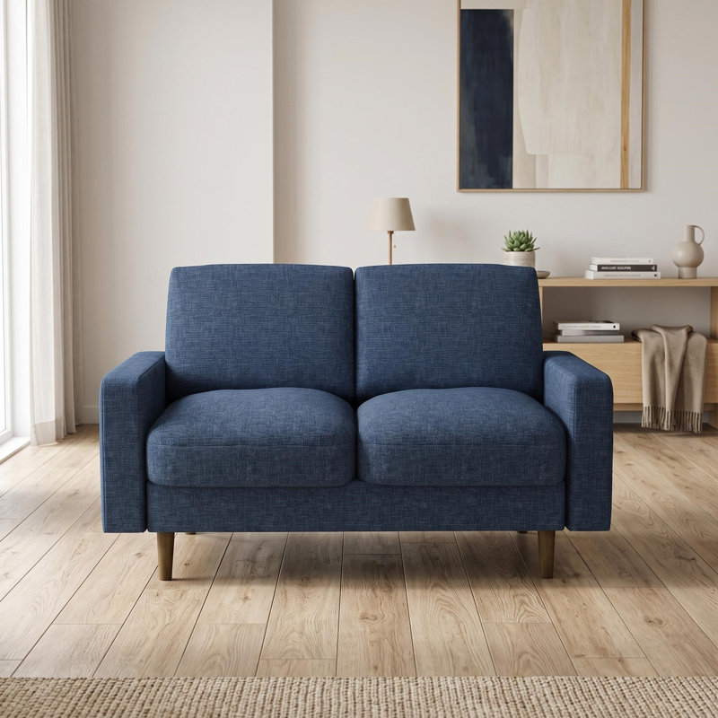 Canapé moderne à 2 places, canapé en tissu de polyester, sans coussins décoratifs, Polyester bleu foncé