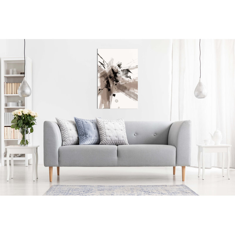 Abstract Black & Grey Paint Strokes - Wrapped Canvas Painting, 31cm H x 20cm W