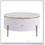 Table basse ronde moderne avec 2 grands tiroirs, motif en marbre élégant et pieds dorés pour des espaces de vie élégants