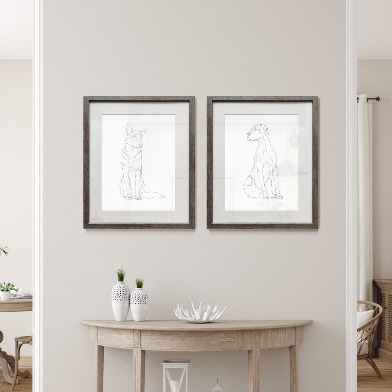 "Dog contour I", ensemble de 2 reproductions de photos encadrées sur papier