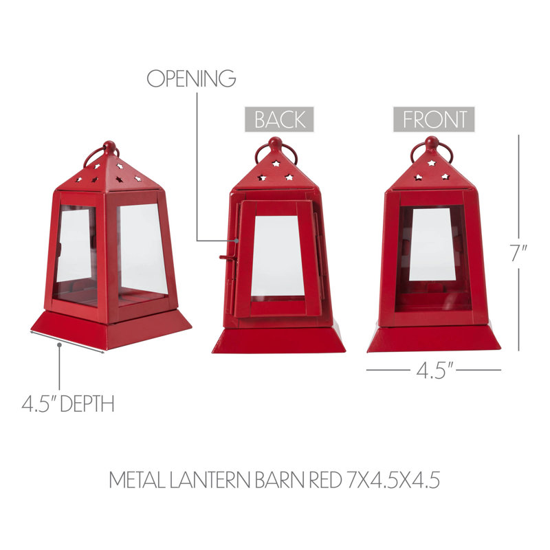 Photophore en métal Festive Finds, H 7 po x l 4,5 po x P 4,5 po, Rouge