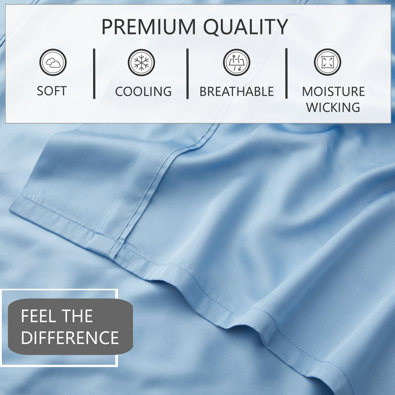 Sateen Sheet Set, California King Sheet Set with 2 King Pillowcases, Sky Blue
