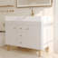 Meuble-lavabo simple autoportant blanc de 91 cm (36 po) avec lavabo en céramique, comptoir en pierre frittée veinée blanche et 3 tiroirs