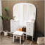 Bureau de coiffeuse à maquillage antique blanc avec miroir triple, ensemble de coiffeuse à 6 tiroirs avec tabouret, miroir pleine grandeur pour chambre à coucher