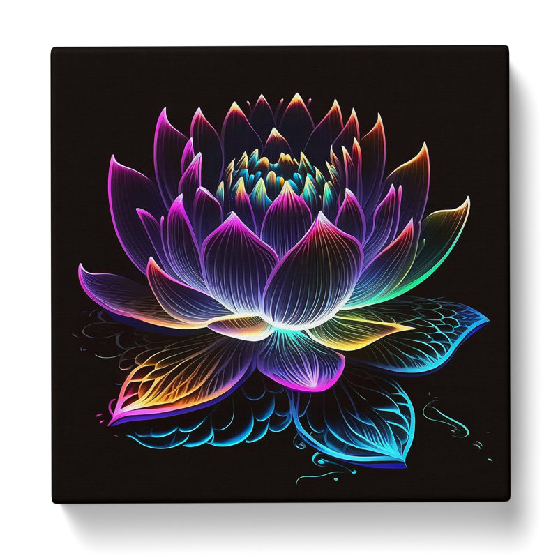 Lotus Flower Neon No.1 - Wrapped Canvas, 35cm H x 35cm W x 3cm D