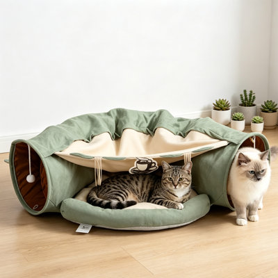 Cat's Telescopic Tunnel Cushioned Bed