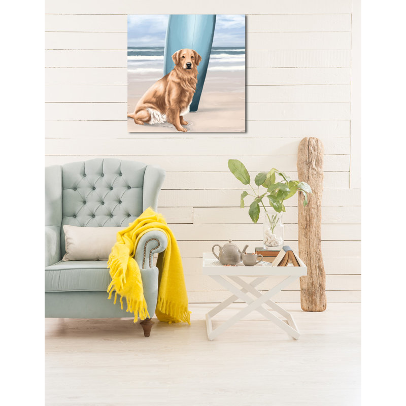 « surfer golden retriever », reproduction d’impression sur toile tendue, H 40 po x l 40 po, Toile tendue
